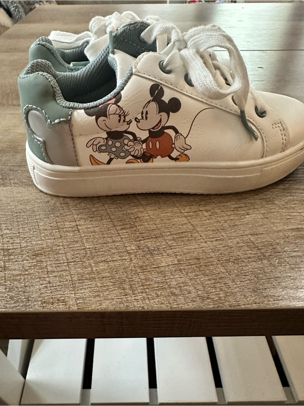 Disney White Kids Sneakers with Mickey & Minnie Graphic and Mint Heel